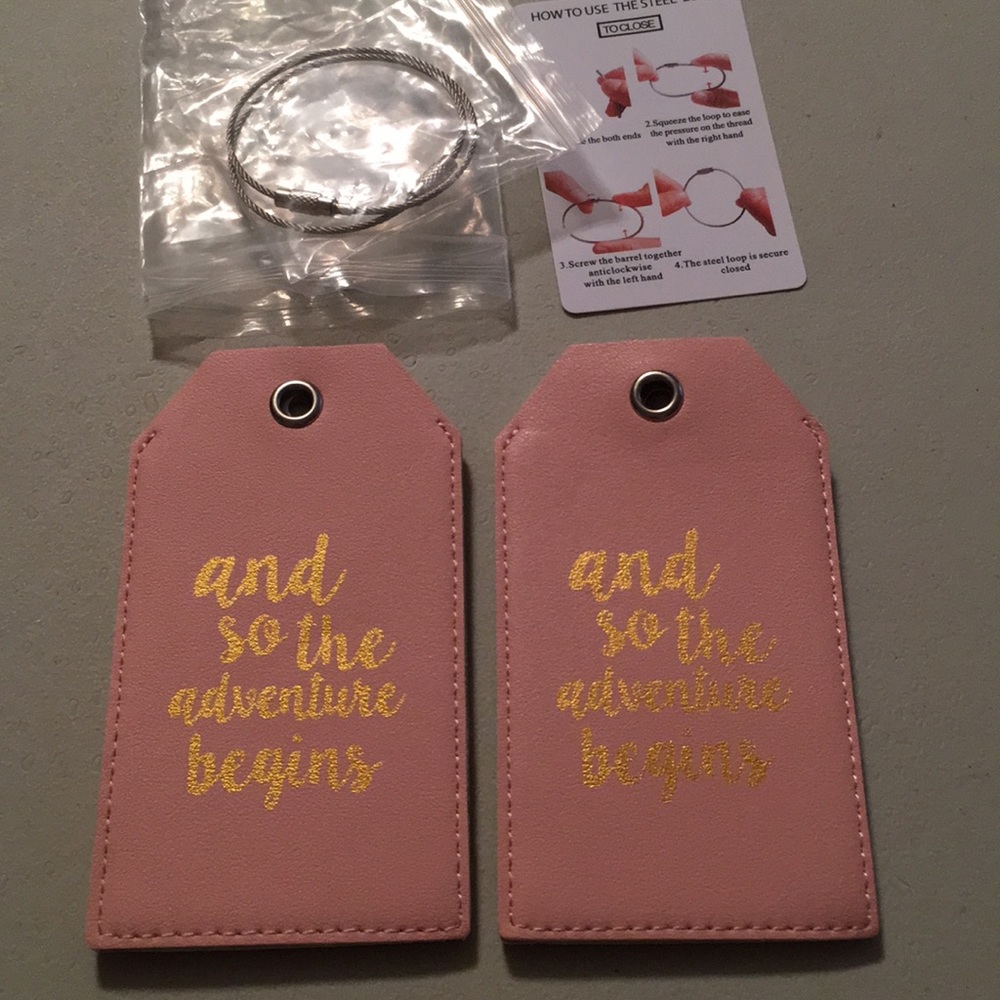 2x Pink leather luggage tags Casminal New